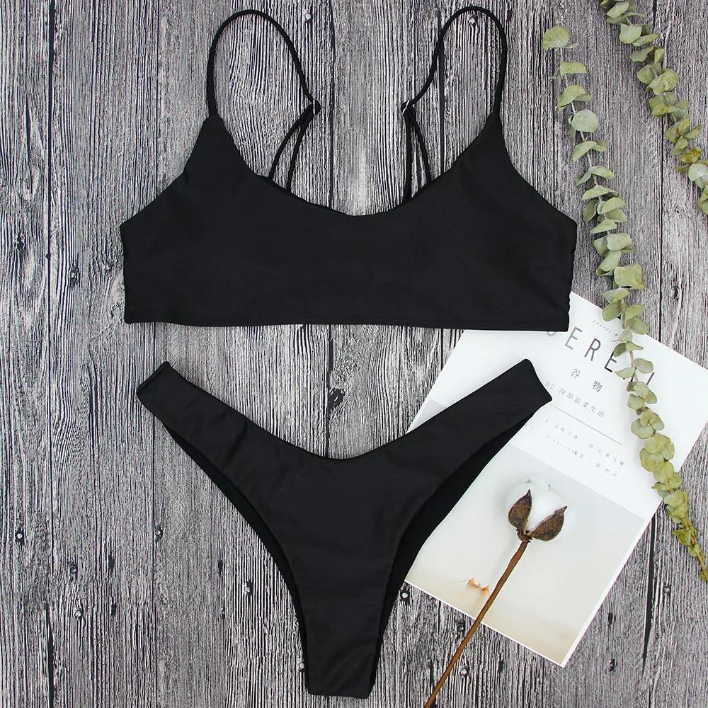 Черно белый купальник женский бюстгальтер пуш ап укороченный топ Женский