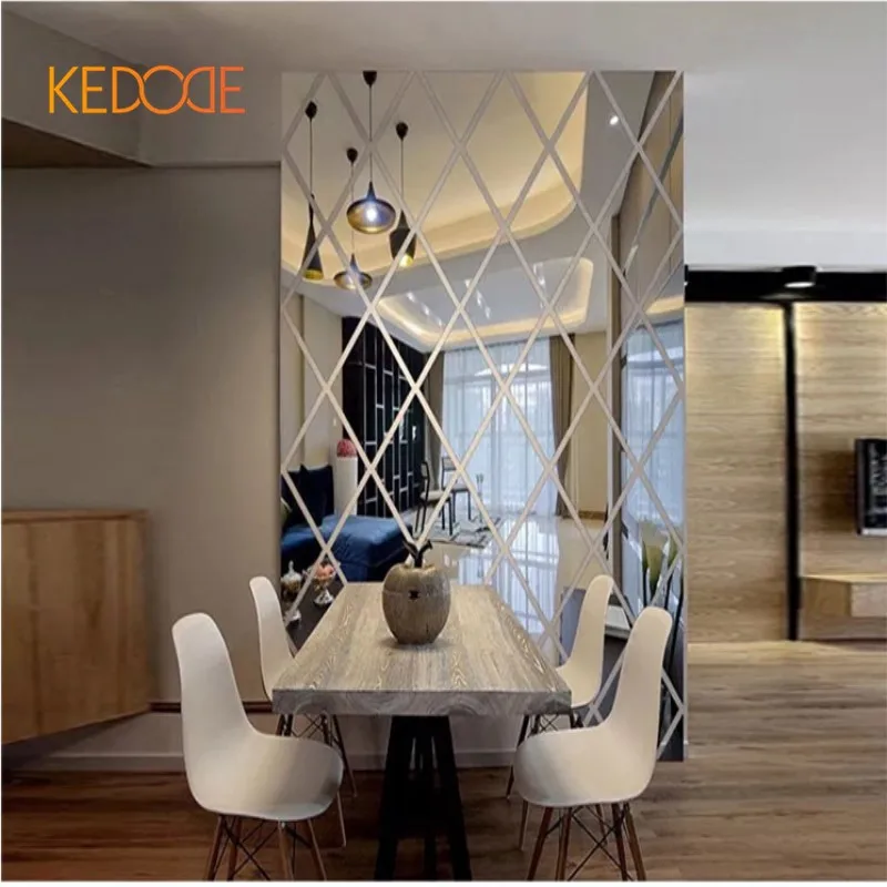Creative 3D diamond mirror stereo stickers dining room TV backdrop ceiling decorative wall | Дом и сад