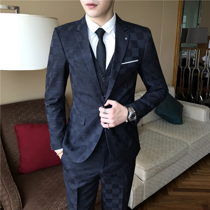 Мужской повседневный блейзер в клетку с длинным рукавом Размеры M 3XL|suit jacket men|blazer