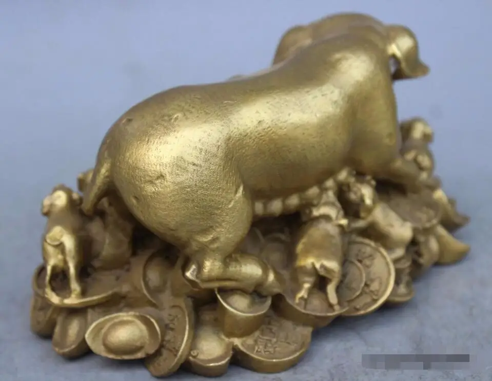 Китайская латунная Скульптура Фэн-шуй статуя из множества свиней | Дом и сад