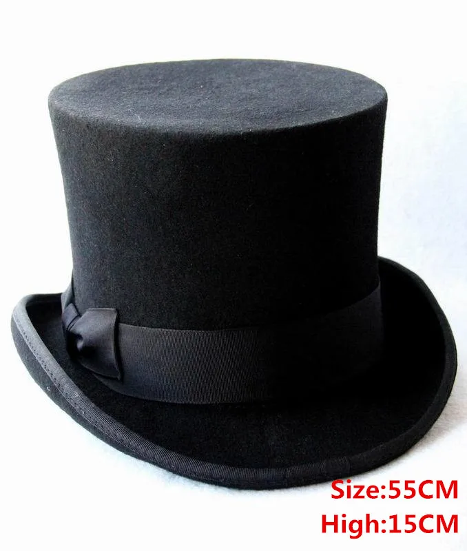 Black 55CM 5 видов цветов, верхняя шляпа 15 см, 4 размера, шерсть, для женщин и мужчин, топ, шляпа-федора, маг, кофе, стимпанк, косплей, панк, праздничные колпаки, Прямая поставка - Цвет: Black 55CM