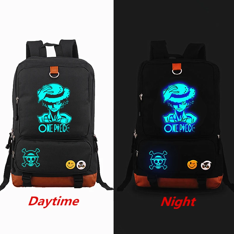 Аниме один кусок Луффи светящийся Печать Рюкзак Холст Дорожная сумка школьные