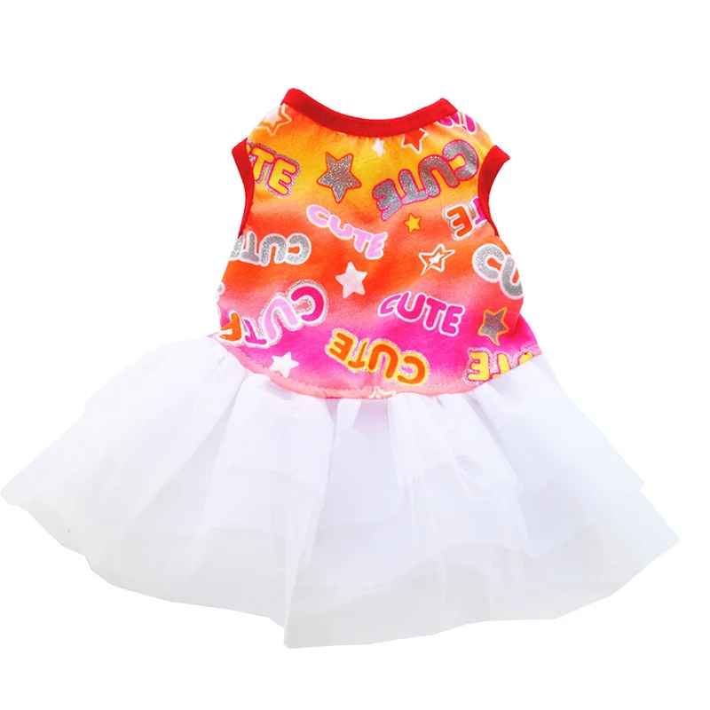 Orange Dress Летняя одежда для собак, рубашки для щенков, плюшевый пудель, платье для собак, Свадебная вечеринка, юбка для щенка, футболка для маленькой собачки/футболки, мягкий жилет для собак - Цвет: Orange Dress