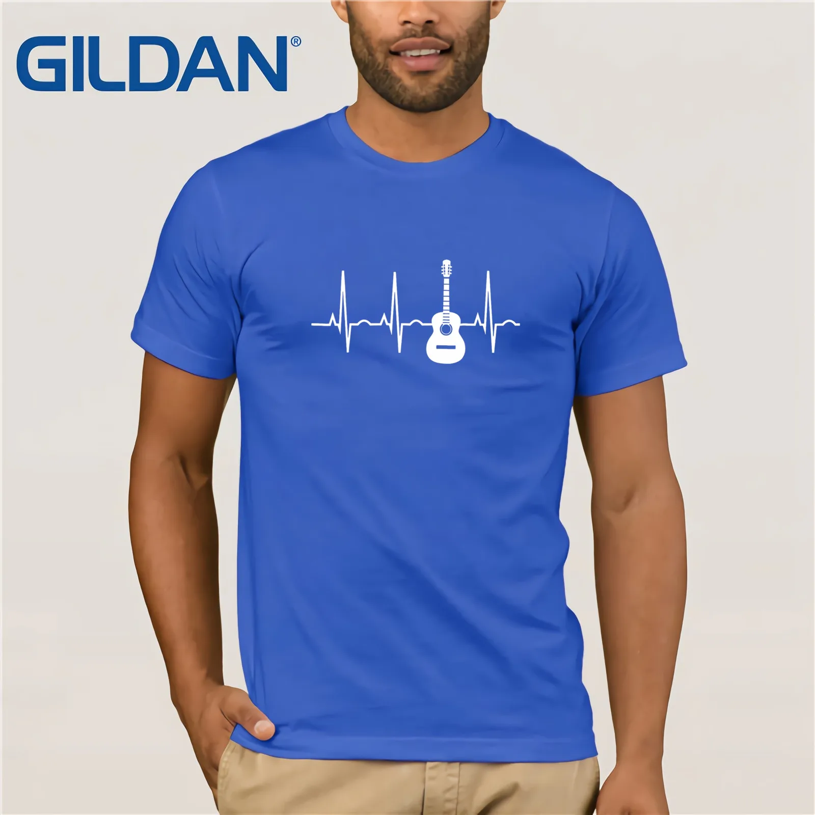 Acoustic Guitar Heartbeat Shirt Musician T-Shirt 2021 Summer Men's Short Sleeve | Мужская одежда