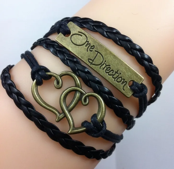 Ajojewel Двойное сердце Плетеный Многослойный кожаный браслет «бесконечность» черный для женщин и мужчин с шармом в одном направлении