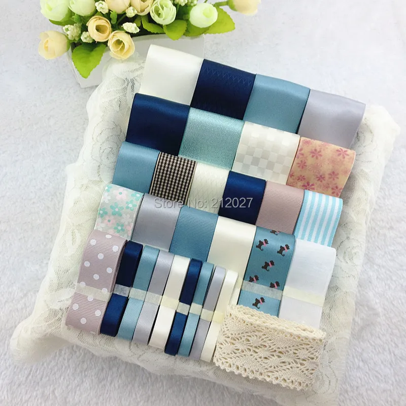Бесплатная доставка 30 ярдов Смешанная стильная атласная/корсажная лента набор
