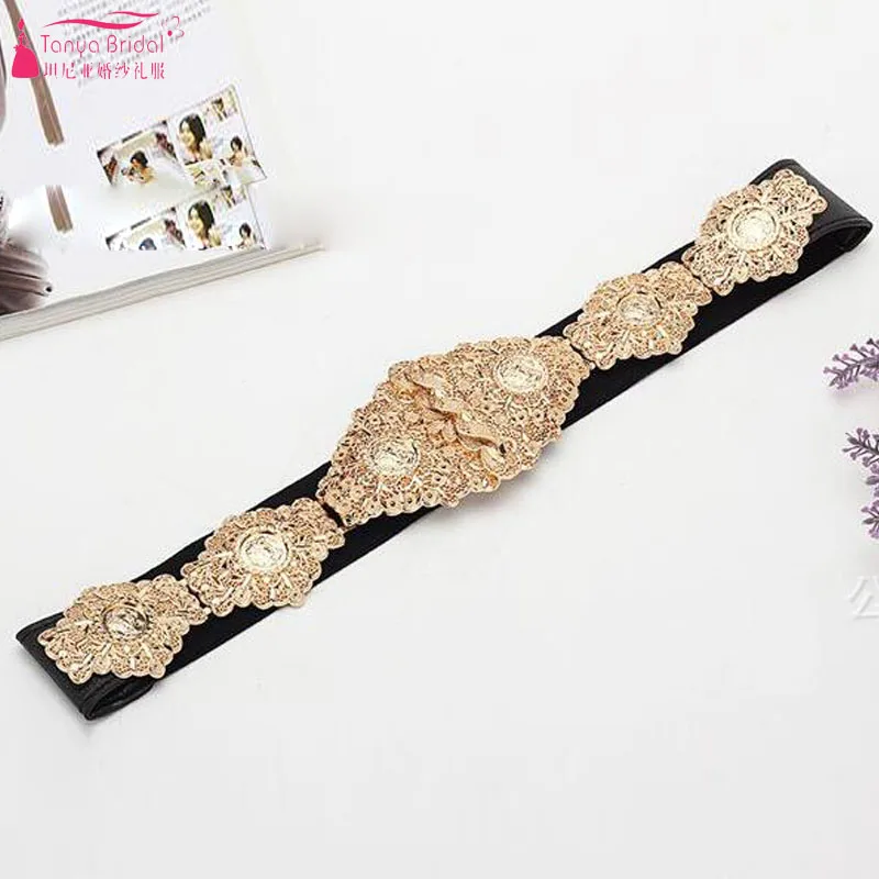 

Gold Gorgeous Wedding Belt Vintage With Black color Elegant Lady Evening Sash accessories decoration Waist size 70~90cm Z1298