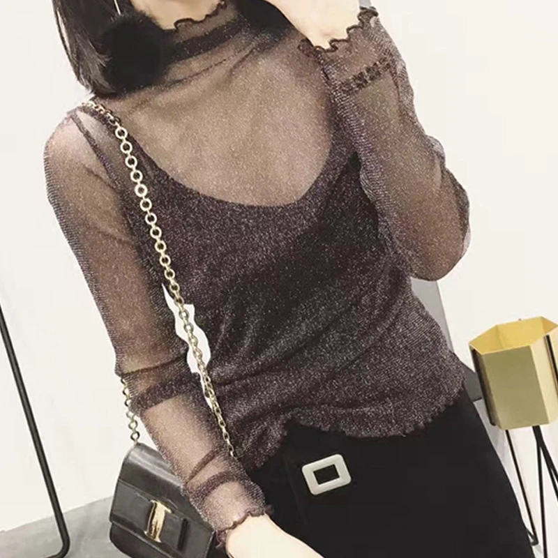 Рубашка женская прозрачная с длинным рукавом модная пикантная винтажная