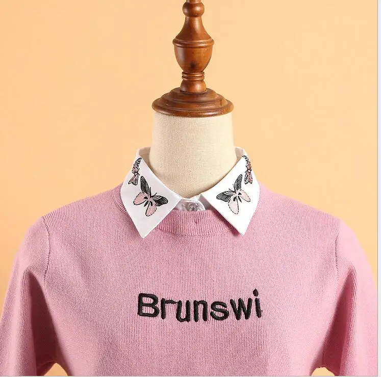 Модная женская белая рубашка с вышивкой имитация воротника универсальный свитер