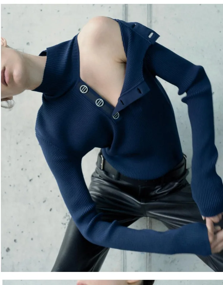 WHITNEY WANG 2018 Autumn Winter Fashion Streetwear Sexy Buttons Hollow Out Slim Sweater Women Jumper Pullover Sweaters Womens | Женская