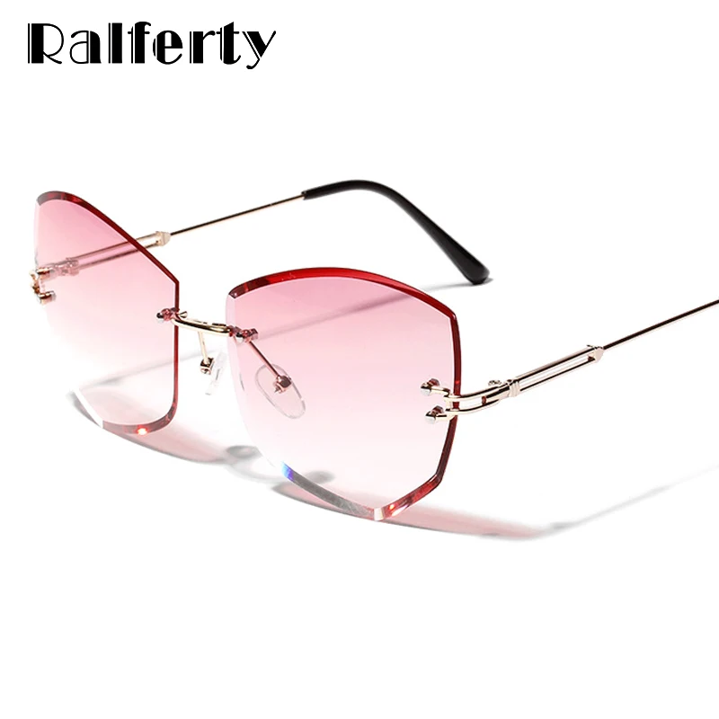 

Ralferty Cat Eye Sunglasses Women Rimless Crystal Sun Glasses Gradient UV400 Ladies Pink Chic Shades Eyewear Accessories W2324