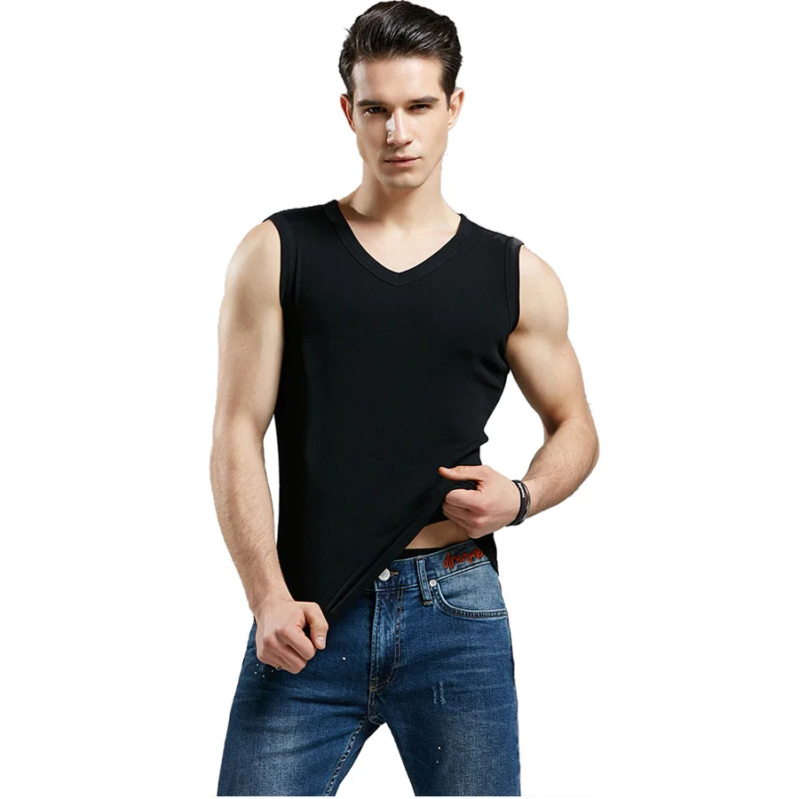 

Черная дышащая мужская рубашка без рукавов с широкими плечами, нижнее белье, однотонная нательная футболка для фитнеса из 100% хлопка