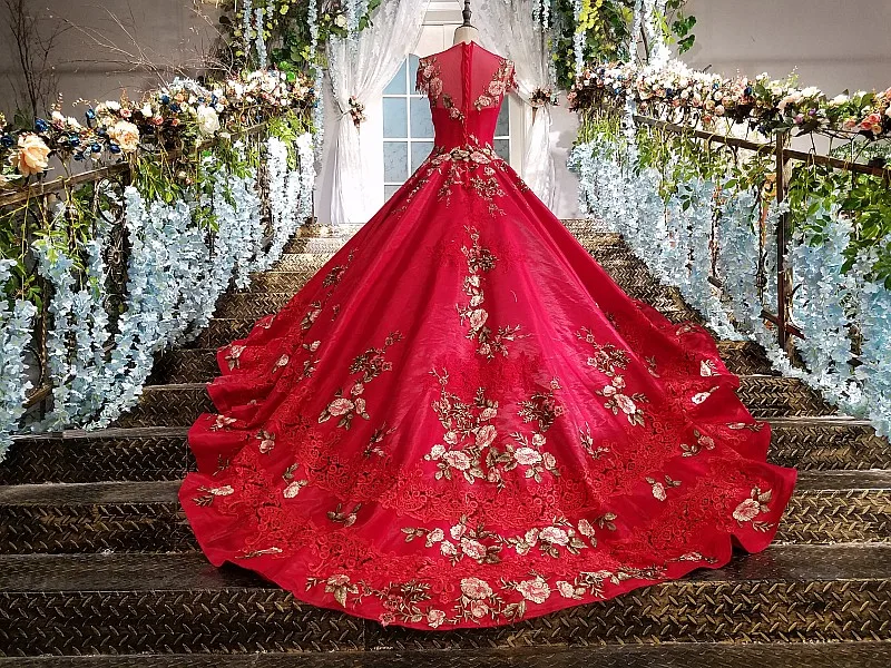 LS00202 красное вечернее платье зашнуруйте назад кружевное бальное с короткими