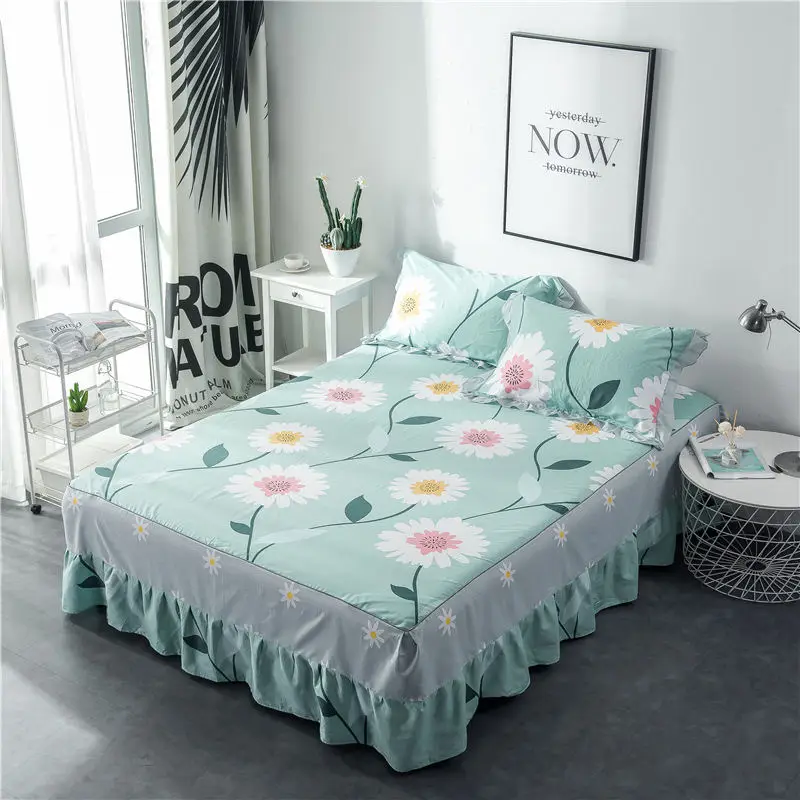 Зеленая и белая полосатая хлопковая одно двуспальная кровать юбка с принтом