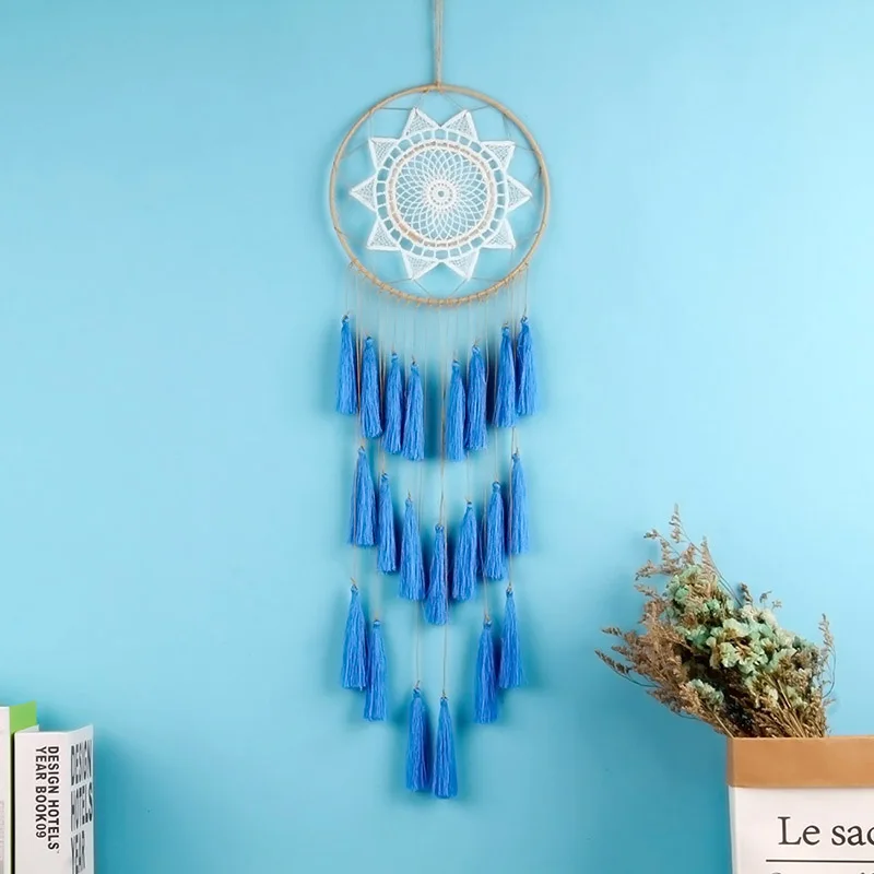 Blue Модный подарок с кисточками и кружевами, Ловец снов, колокольчики, подвеска с кисточками, большой Ловец снов, домашний Настенный декор, Regalo Amor054 - Цвет: Blue