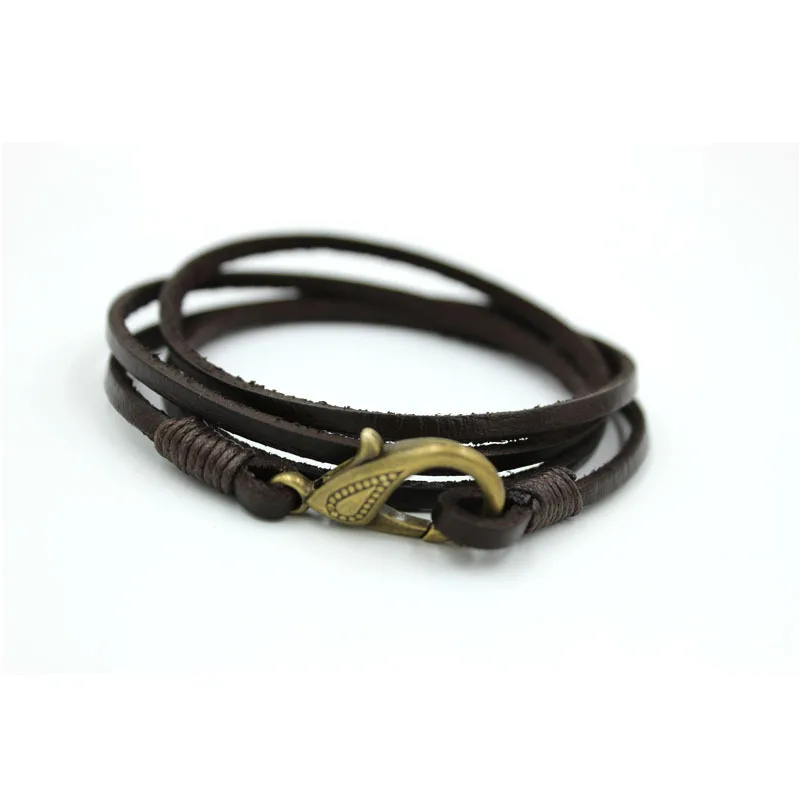 Винтажный крутой 100% натуральная плетеные многослойные кожаные браслеты мужские