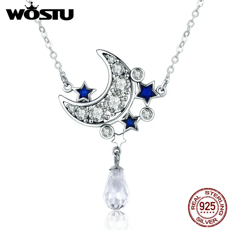 WOSTU,, подлинные 925 пробы серебряные подвески с Луной и звездами для женщин и девушек, хорошее ювелирное изделие, подарок CQN110