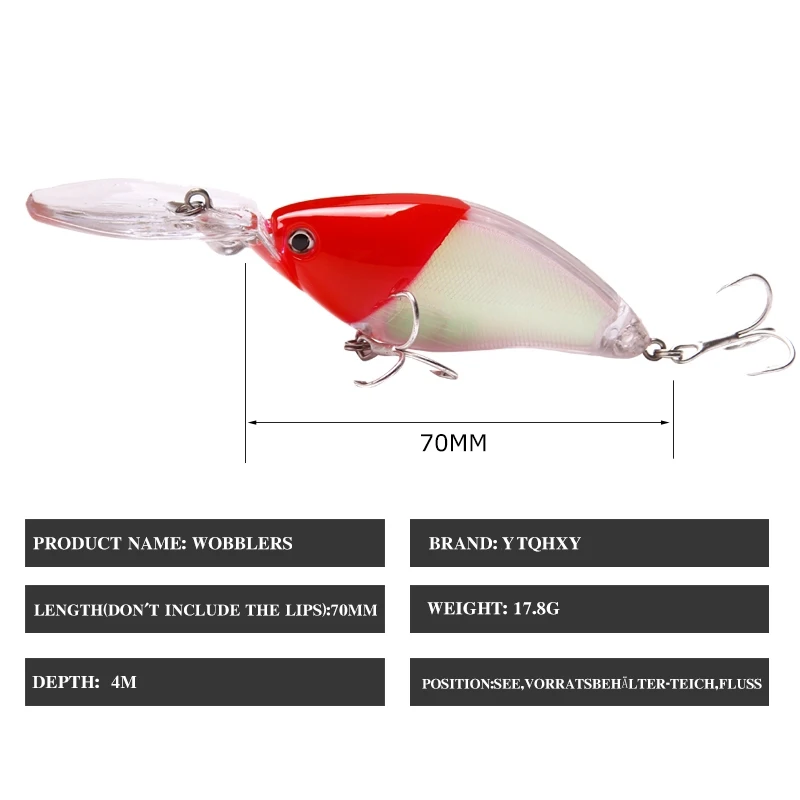 YTQHXY плавающий Глубокий Дайвинг Crankbait рыболовные приманки 17 8 г/70 мм воблеры с 6 #