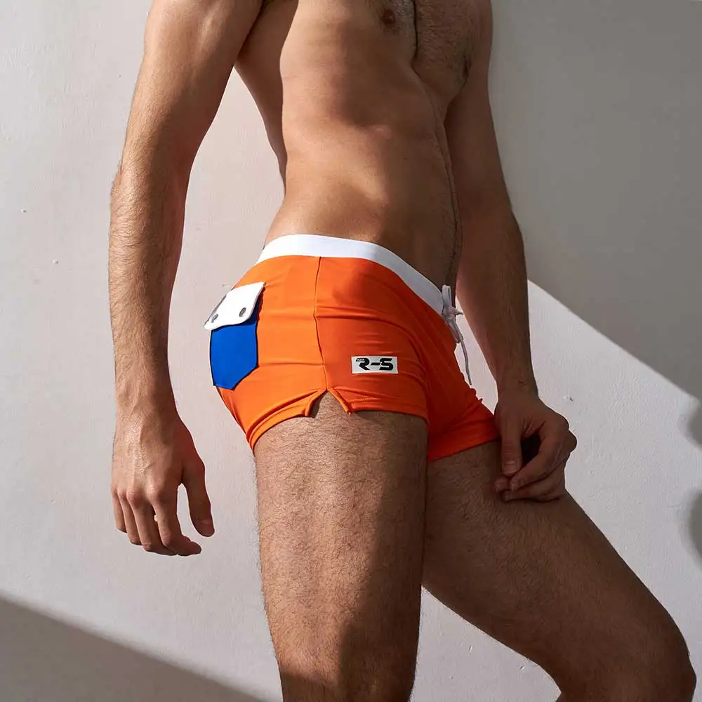 Брендовые сексуальные мужские купальные трусики с карманом и низкой посадкой