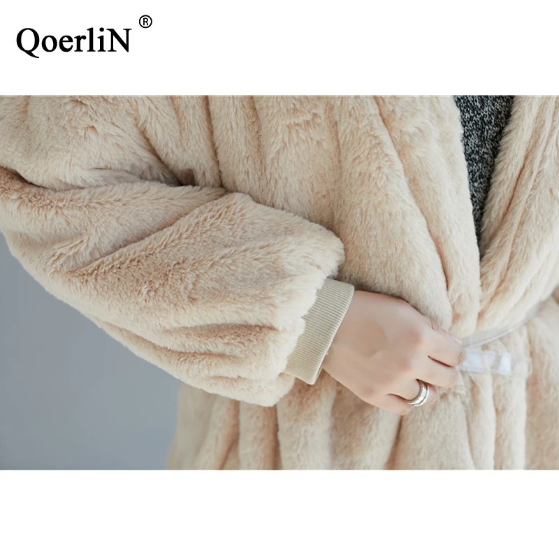 QoerliN Искусственный Мех теплая куртка с поясом теплое зимнее модное пальто