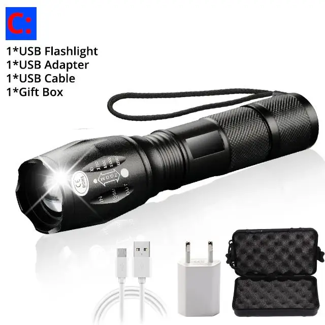 Package C USB фонарик 2500Lums Lanterna светодиодный L2/T6 тактический фонарь с масштабируемым аккумулятором Высокой Мощности Перезаряжаемый встроенный аккумулятор 2400 мАч - Испускаемый цвет: Package C