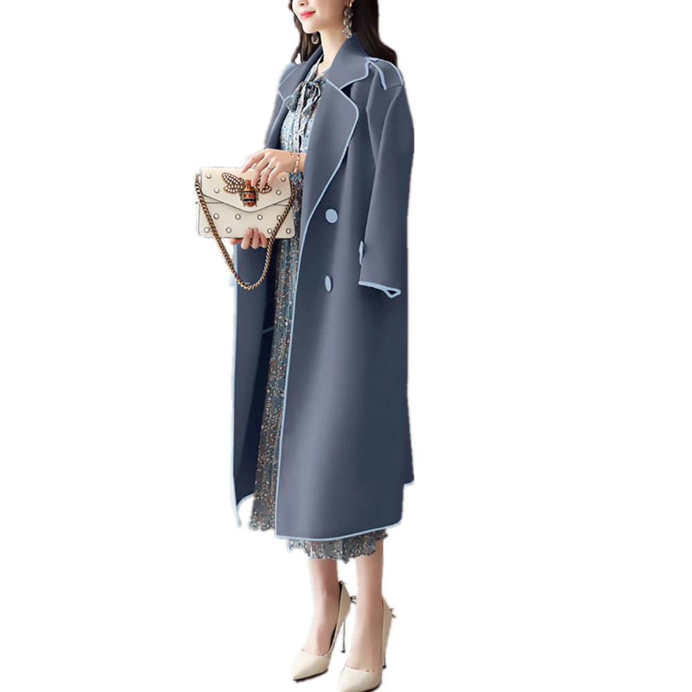 Autumn Women Trench windbreaker loose temperament long suit collar tie belt pocket solid color ladies | Женская одежда