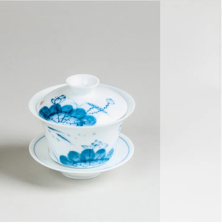 Пиалы для чая набор Gaiwan голубая и белая керамическая чайная посуда сервизы фарфоровые кости Китай Ручная расписанный фарфор Чайный набор кунг-фу чаша