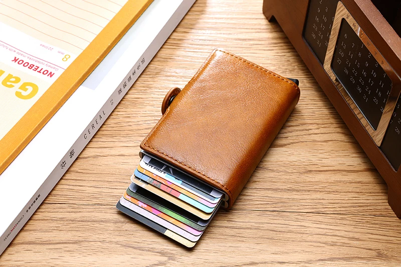 Rfid Блокировка кожаный кредитный держатель для карт мужской кошелек Бизнес банк ID визитница минималистичный бумажник ЗАЩИТА Алюминиевый футляр для карт памяти