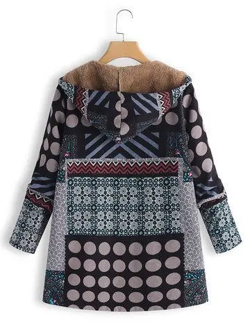 Printing plus velvet padded cotton splicing fashion loose casual woman coats winter 2018 Hooded Wool Blends | Женская одежда