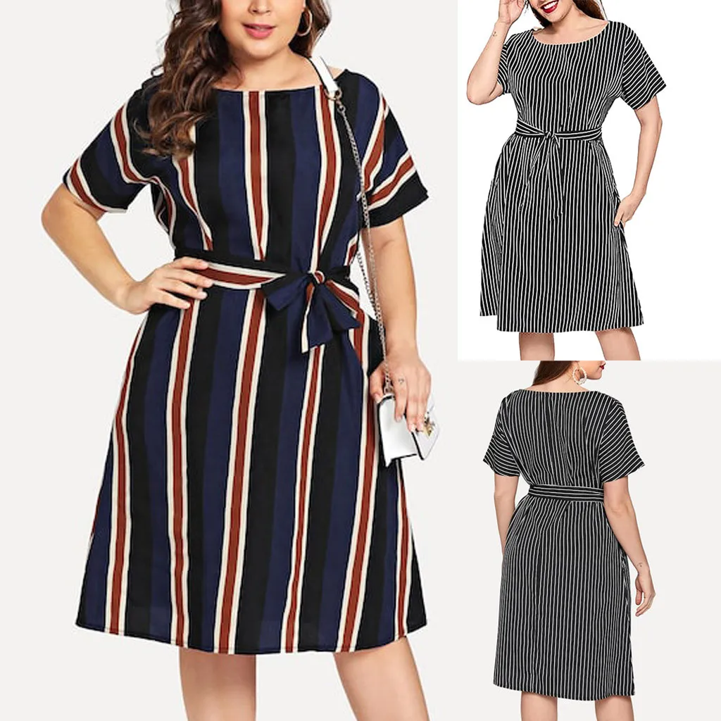 Женское Повседневное платье с круглым вырезом и коротким рукавом размера плюс