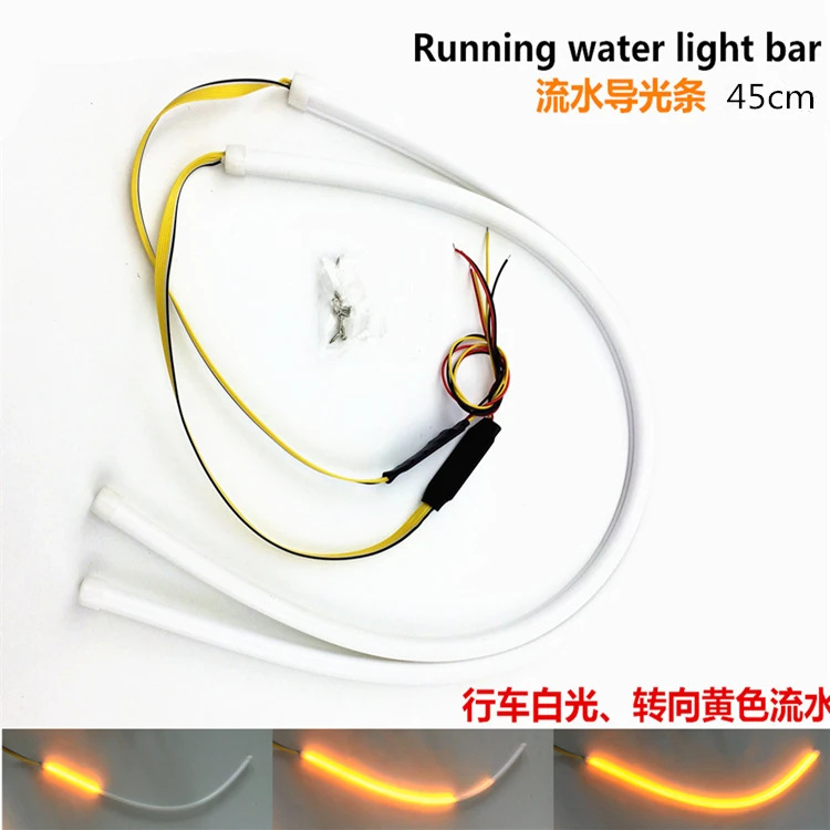 

2PC/Lot 45cm Sequential Flasher Flowing DRL Flexible LED Tube Strip Daytime Running Lights Turn Signal White and Yellow