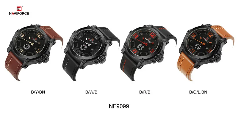 Мужские часы NAVIFORCE, спортивные водонепроницаемые мужские часы, военные армейские деловые кожаные кварцевые мужские часы 9099