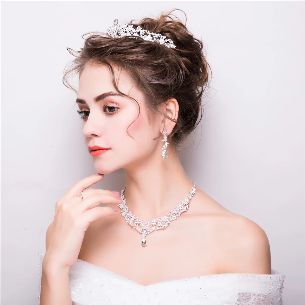 Корейские модные Ювелирные наборы со стразами свадебное ожерелье принцессы с