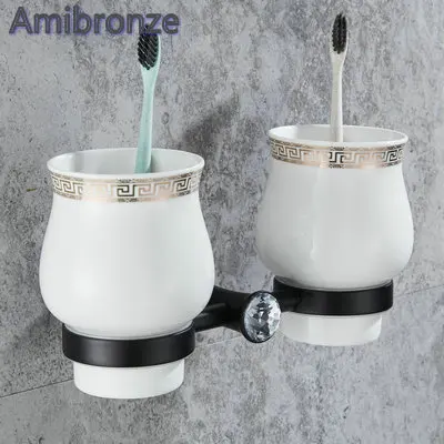 Double Cup only B701 серия Черная краска из нержавеющей стали, аксессуары для ванной комнаты, вешалка для полотенец, держатель для бумаги, мыльница, держатель для щетки, крючок для халата - Цвет: Double Cup only