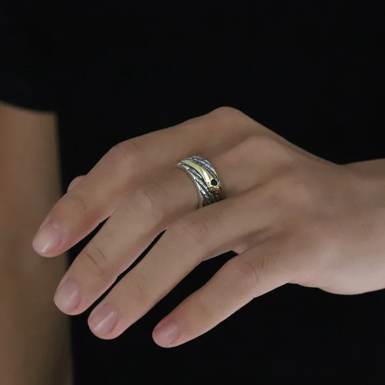 925 Sterling Silver personality retro Thai silver craft ring red and blue openings | Украшения и аксессуары