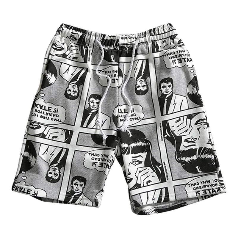 shorts Штаны-шаровары в стиле панк Харадзюку для женщин и мужчин с мультяшным принтом, свободные штаны с завязками в стиле хип-хоп, уличная одежда, повседневные брюки с высокой талией - Цвет: shorts