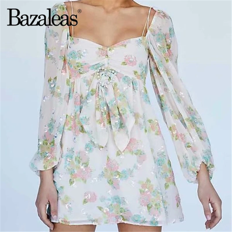 Женское винтажное платье Bazaleas с длинными рукавами-фонариками и цветочной
