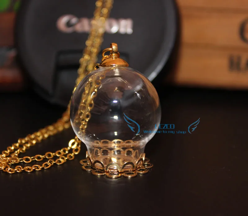 

25mm (15mm opening) Glass globe & double lace setting base & 8mm one cap & 70cm Neckalce DIY Glass Bottle Jewelry