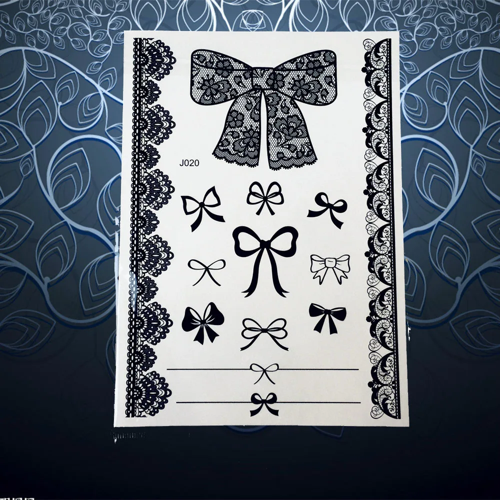 1PC Sexy Temporary Tattoo Sticker Lace Bowknot Pattern Black Henna Flower Waterproof Bracelet Women Jewel Bow Tie PBJ020 | Красота и