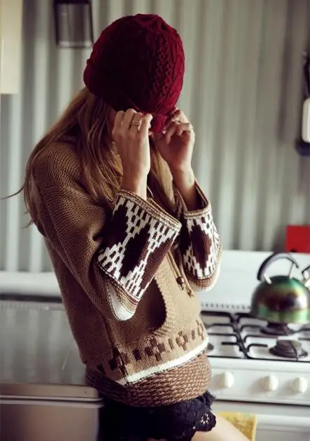 Женские свитера с капюшоном BOHO геометрическим узором длинным рукавом на осень и