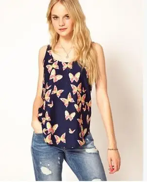 2018 новый европейский и американский принт бабочки женский жилет с круглым