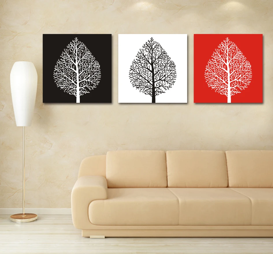 

Modern Three-color tree paintings 3 piece large canvas print wall art modular painting on decoration decorative pictures