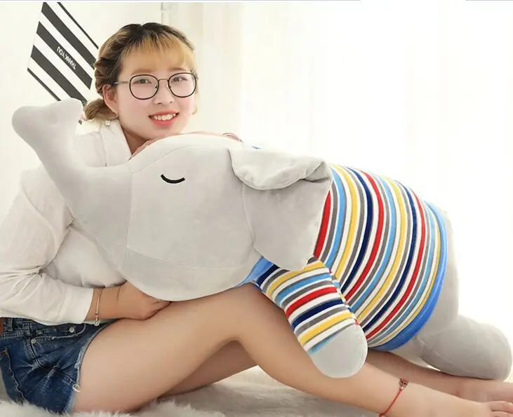 Satılık Büyük 100 Cm Karikatür Eğilimli Fil Peluş Oyuncak Gökkuşağı çizgili örtüsü Fil Yumuşak Bebek Kucaklama Yastık Noel Hediyesi S2863