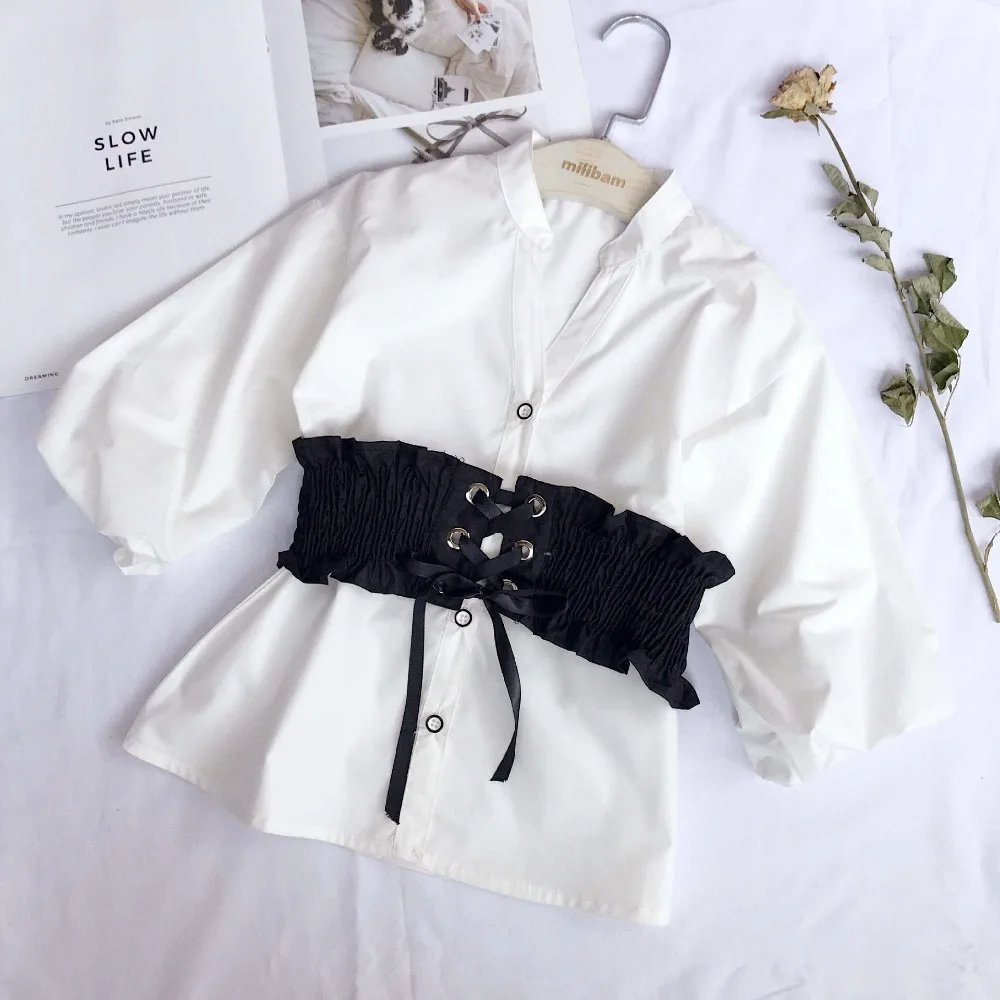 2018 Весенняя белая блузка с длинным рукавом для девочек + Классический дизайн