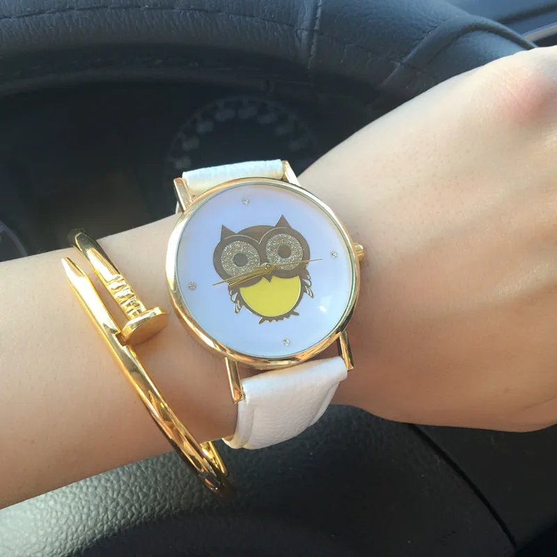 2016 New Fashion Yellow Belly Owl Leather Band Watches Women Dress Watch Casual Students Gift Quartz Watcheswith Diamond | Наручные часы