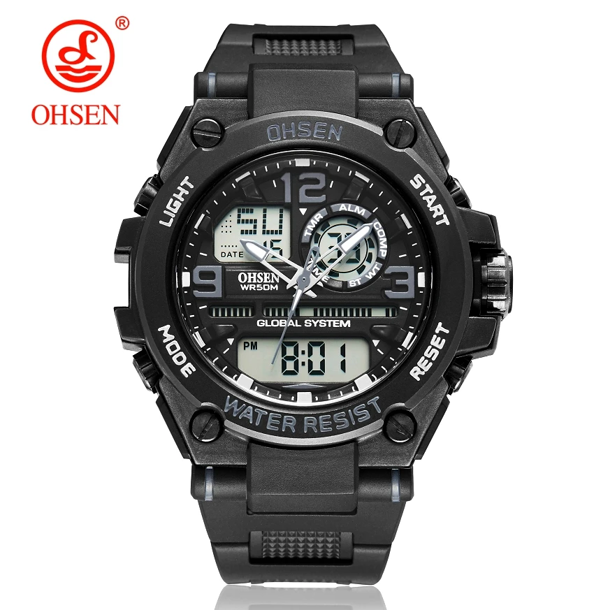 OHSEN/модные цифровые кварцевые мужские спортивные наручные часы черного цвета с