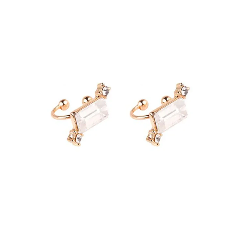 silver plated squqre Нежные Стразы золотого и серебряного цвета в форме листа с кристаллами, серьги-клипсы для женщин, женские серьги с кристаллами ювелирные изделия в подарок - Окраска металла: silver plated squqre