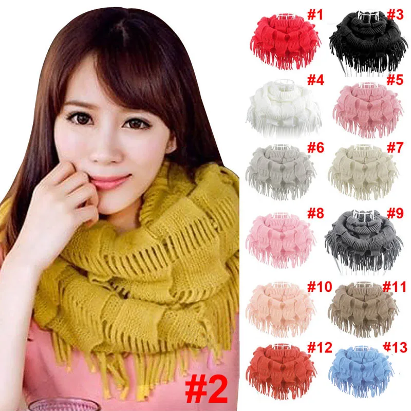 Новые модные женские зимние теплые вязаные Многослойные Бахрома Кисточкой шеи