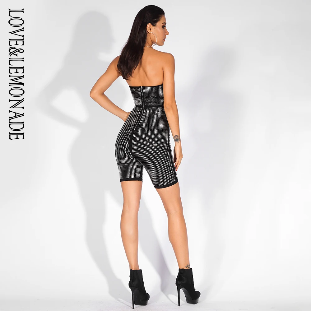 Love& Lemonade сексуальный черный обернутый нагрудный клей для алмазов украшение Bodycon комбинезон LM81563