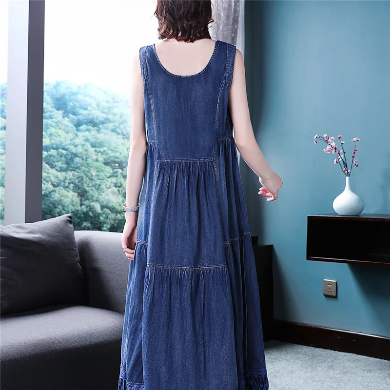 Бесплатная доставка новинка 2021 Модные свободные джинсовые платья